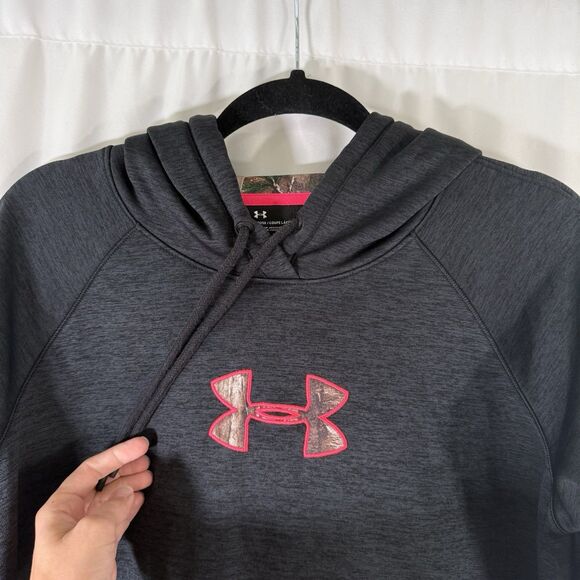 Under Armour Hoodie Women's Large Black Heathered Pink Camo Embroidered Pullover - Picture 2 of 11
